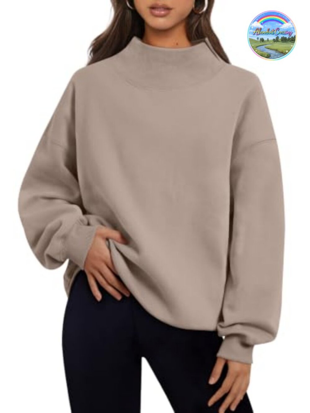 Womens Mock Neck Oversized Fleece Sweatshirt Pullover Fall Winter
